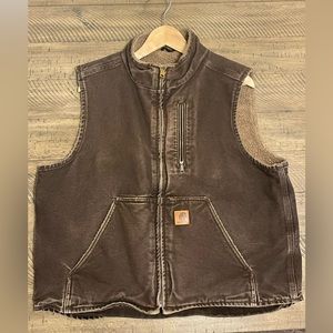 Used Carhartt Men's Washed Duck Sherpa-lined Mock Neck Vest, Size Large